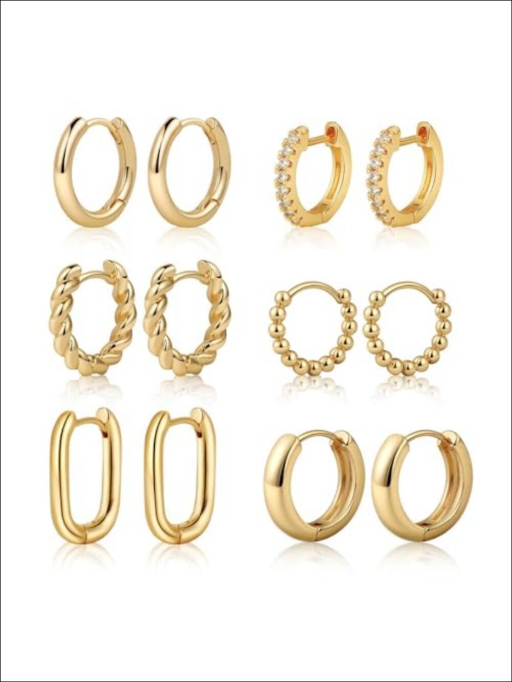 14K Gold Plated Hoop Earrings for Women, 6 Pair Hypoallergenic Set